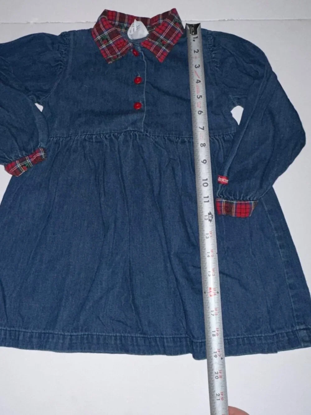 Vintage Vtg OshKosh B’Gosh Girls Jean Denim Dress Red plaid, Size 4